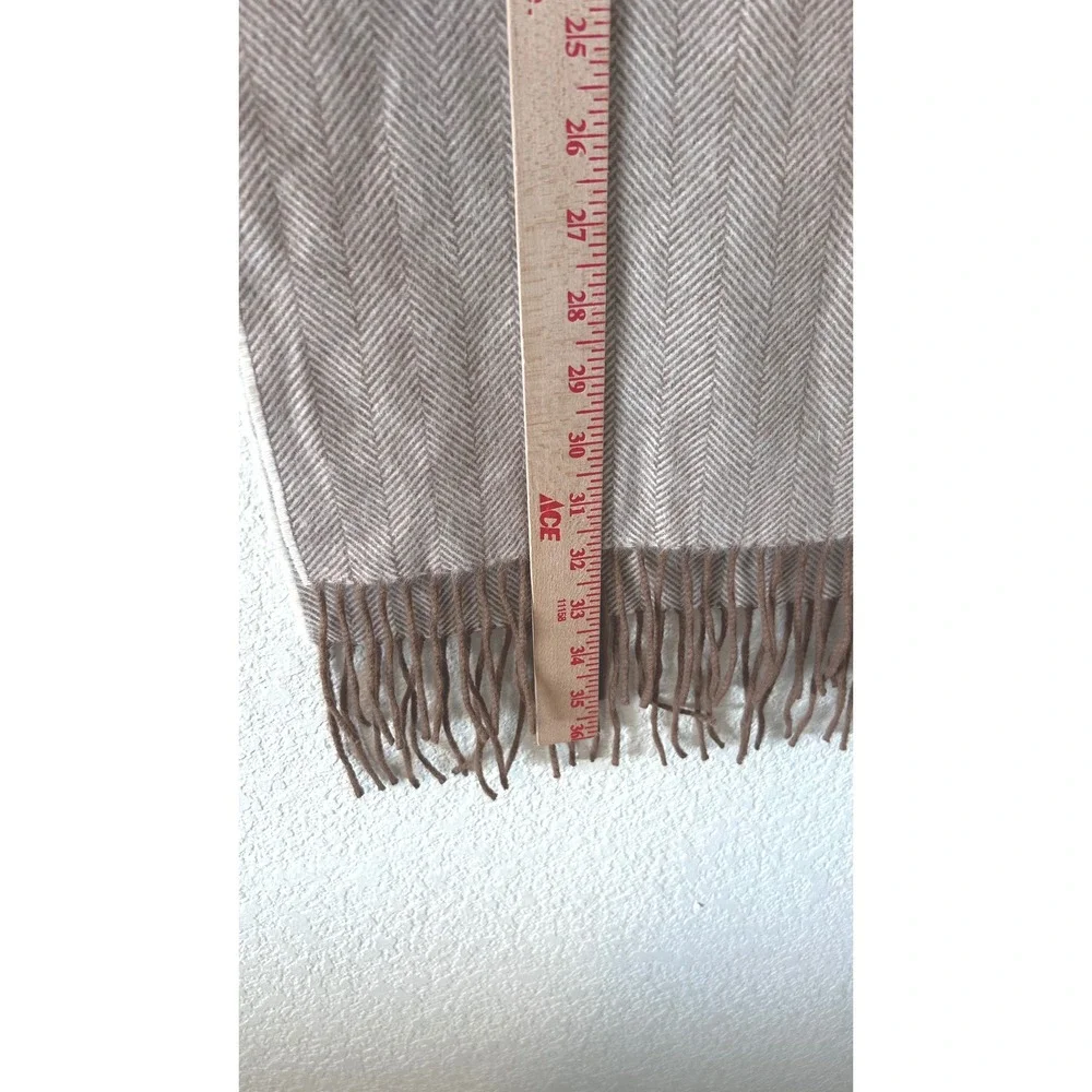 J. Hilburn Mens Tan Herringbone Wool Angora Cashgora Scarf Made in Italy Fringe